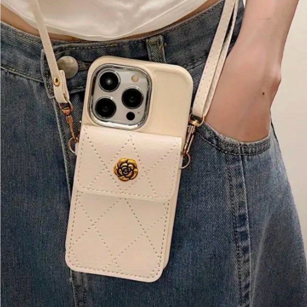 White Cream Faux Leather Phone Case for iPhone 15 Pro Max